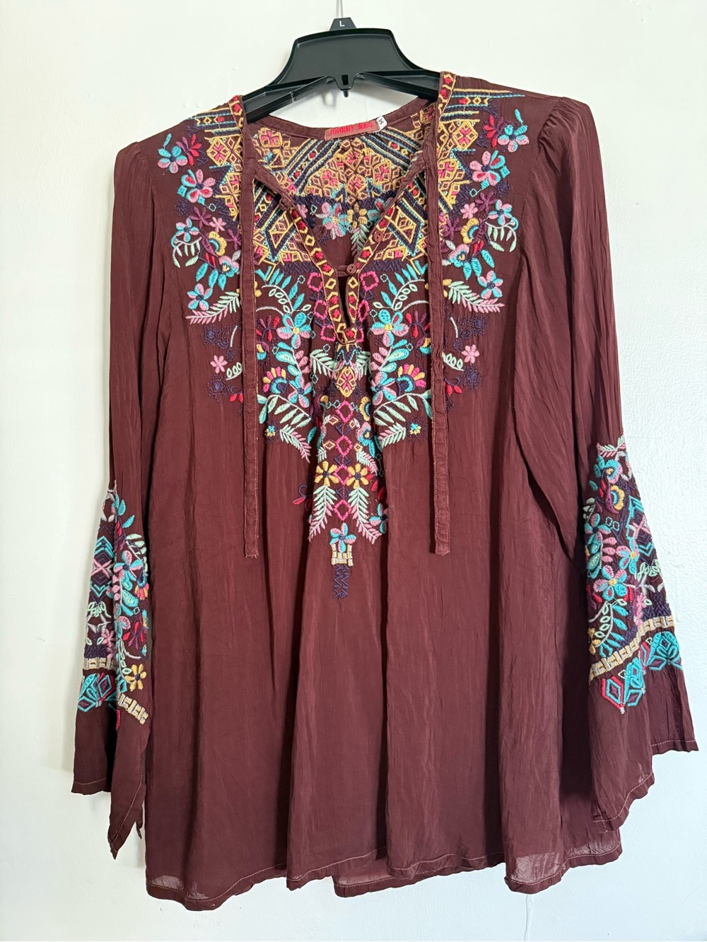 Johnny Was Brown Embroidered Boho Tunic